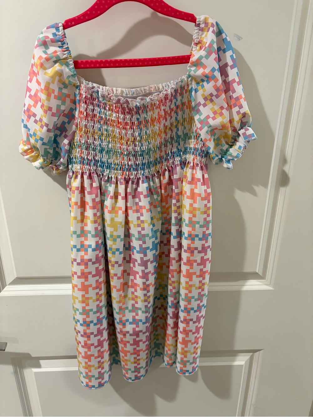 Girls' Multi-Color Smocked Puff-Sleeve Dress